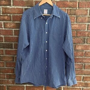 Brooks Brothers Navy Checkered Cotton Button Down Shirt size L